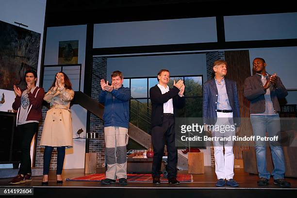 Actors Jesse Remond Lacroix, Odile Cohen, Francis Huster, Regis laspales, Francois Berland and Olivier Dote Doevi acknowledge the applause of the...