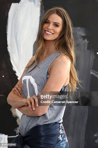 Westfield Beauty & Wellness Ambassador Robyn Lawley poses ahead of hosting a spin class with her personal trainer Penny Walsh at Westfield Bondi...