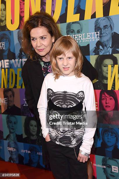 Hannelore Elsner and Ewi Rodriguez attend the Berlin premiere of the film 'Die Welt der Wunderlichs' at Kant Kino on October 12, 2016 in Berlin,...