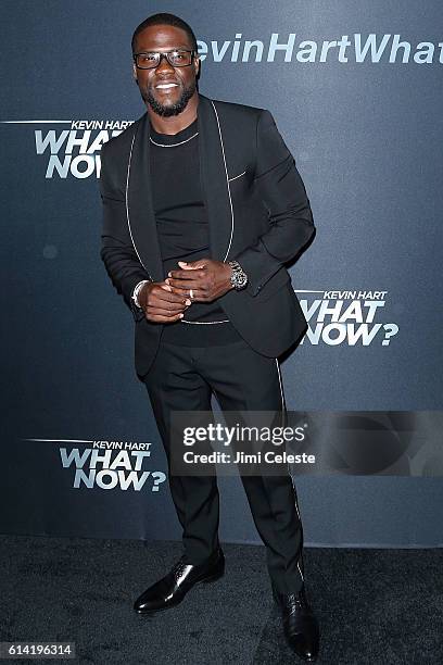 Actor Kevin Hart attends the New York fan premiere of Universal Pictures' "Kevin Hart: What Now?" at AMC Loews Lincoln Square on October 12, 2016 in...