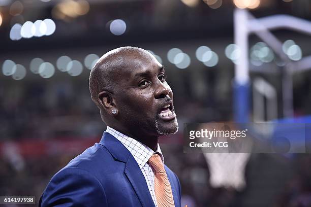 Former NBA star Gary Payton takes in the game between Houston Rockets and New Orleans Pelicans as part of the 2016 Global Games - China at LeSports...