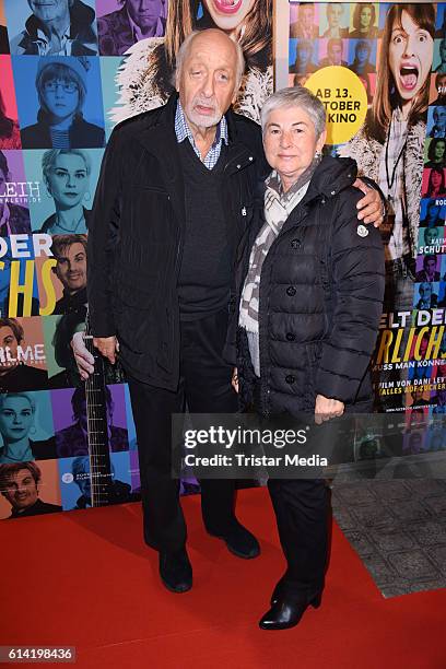 Karl Dall and his wife Barbara Dall attend the Berlin premiere of the film 'Die Welt der Wunderlichs' at Kant Kino on October 12, 2016 in Berlin,...