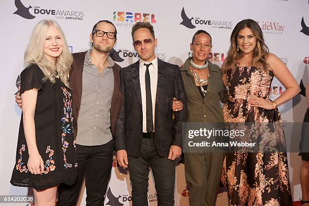 TobyMac , wife Amanda Levy McKeehan , and Hillary Scott of Lady Antebellum arrives at the 2016 Dove Awards at Allen Arena, Lipscomb University on...