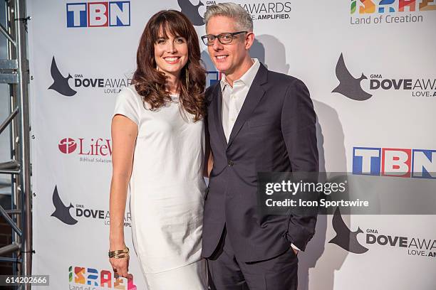 Matt Maher and wife Kristin arrive at the Red Carpet at the 47th Annual Gospel Music Association Dove Awards at Allen Arena in Nashville, Tennessee.