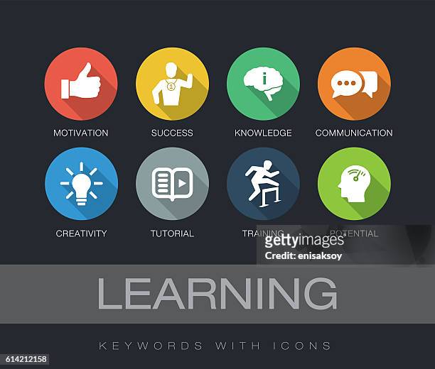 learning keywords with icons - learning objectives stock illustrations