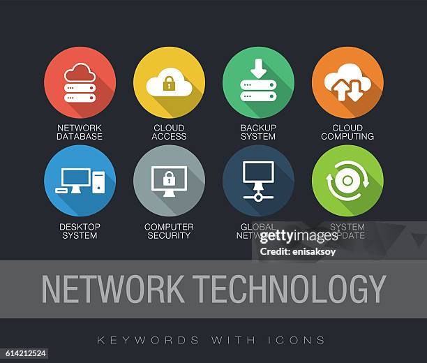 bildbanksillustrationer, clip art samt tecknat material och ikoner med network technology keywords with icons - lång skugga skugga