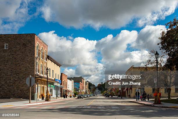 the quiet main street of small town millbrook in canada - rural ontario canada stock pictures, royalty-free photos & images
