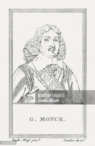 ilustraciones, imágenes clip art, dibujos animados e iconos de stock de george monck, 1er duque de albemarle (1608-1670), publicado en 1805 - george monck 1st duke of albemarle