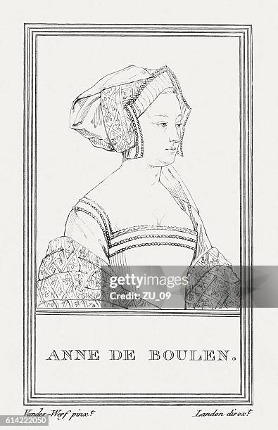 ilustrações, clipart, desenhos animados e ícones de anne boleyn (c.1501-1536), rainha da inglaterra, gravura de cobre, publicada em 1805 - queen anne boleyn