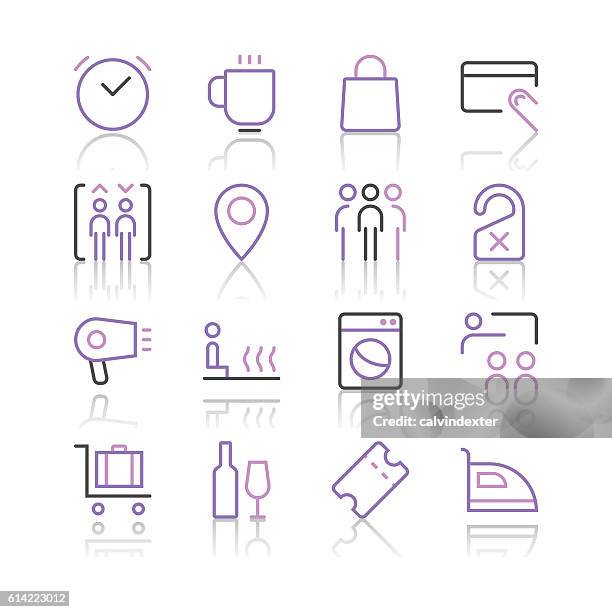 hotel icons set 2 | purple line series - elevator speech stock illustrations