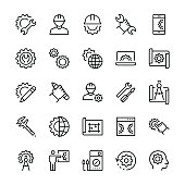 Engineering and manufacturing icon set in thin line style.