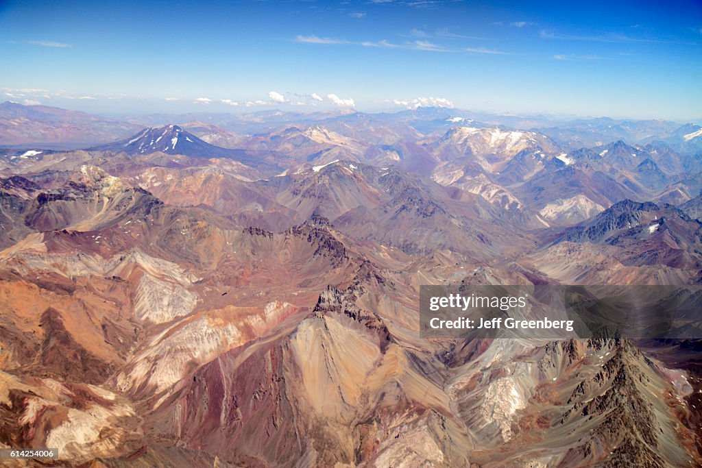 LAN Airlines flight to Mendoza, window seat view of the Andes Mountains.