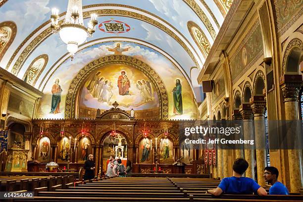 St Nicholas Greek Orthodox Church, ceiling fresco and altar.