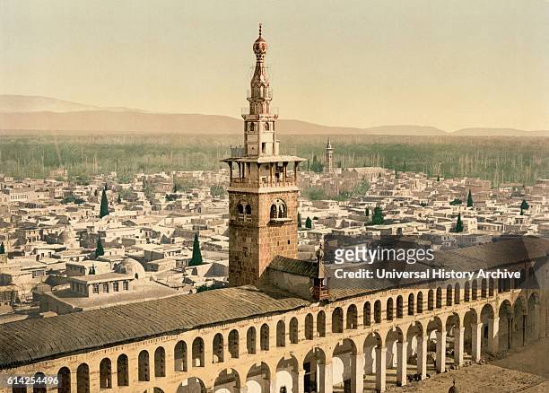General View and Minaret of the Bride, Umayyad Mosque, Damascus, Syria, Photchrom Print, circa 1900.