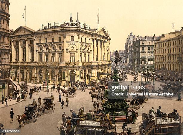 Piccadilly Circus, London, England, Photochrome Print, circa 1900.