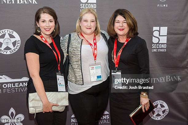 Jen Kessler, Carroll Morton and Katie Williams attend the New Orleans premiere of 'LBJ' at The Orpheum Theatre on October 12, 2016 in New Orleans,...