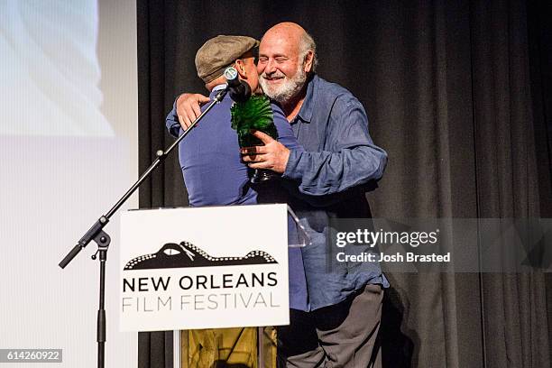 Woody Harrelson presents Rob Reiner with the 2016 New Orleans Film Festival 'Celluloid Hero Award' at the New Orleans premiere of 'LBJ' at The...