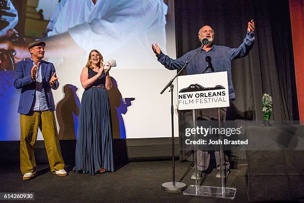 Director Rob Reiner speaks at the New Orleans premiere of 'LBJ' at The Orpheum Theatre on October 12, 2016 in New Orleans, Louisiana.