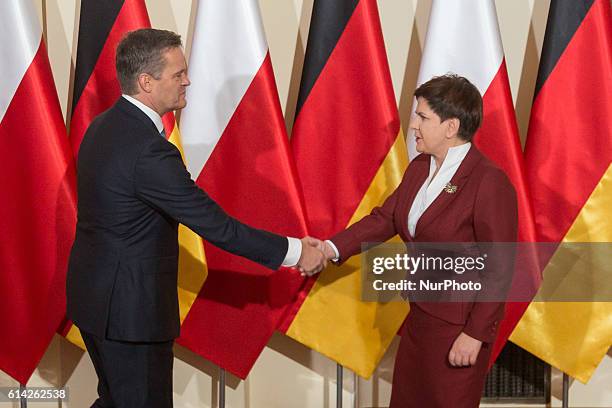 Member of the Divisional Board of Mercedes-Benz Cars,Markus Schaefer and Prime Minister of Poland, Beata Szydlo in Warsaw, Poland on 13 October 2016.