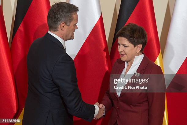 Member of the Divisional Board of Mercedes-Benz Cars,Markus Schaefer and Prime Minister of Poland, Beata Szydlo in Warsaw, Poland on 13 October 2016.