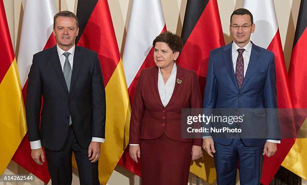 Member of the Divisional Board of Mercedes-Benz Cars,Markus Schaefer , Prime Minister of Poland, Beata Szydlo and Polish minister of development,...