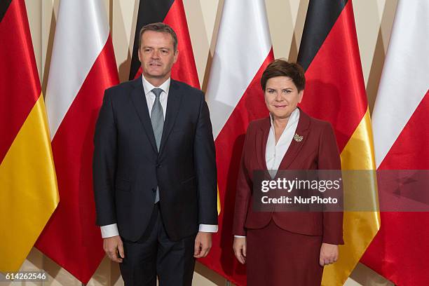 Member of the Divisional Board of Mercedes-Benz Cars,Markus Schaefer and Prime Minister of Poland, Beata Szydlo in Warsaw, Poland on 13 October 2016.