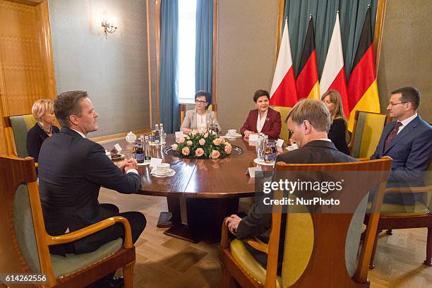 Member of the Divisional Board of Mercedes-Benz Cars,Markus Schaefer and Prime Minister of Poland, Beata Szydlo in Warsaw, Poland on 13 October 2016.