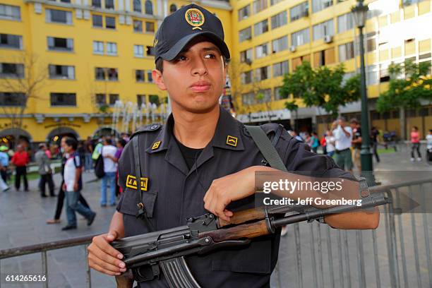 Military guard outside Palacio de Gobierno, Government Palace.