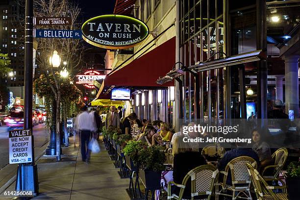 Tavern On Rush restaurant at night in the Gold Coast Historic District.