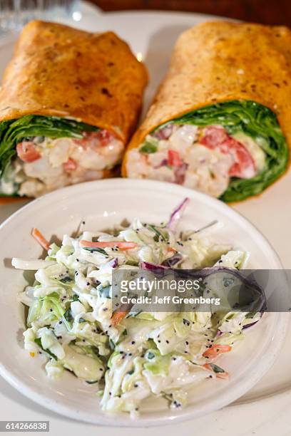 Lunch plate of shrimp wraps and coleslaw at Caffe Luna Rosa.