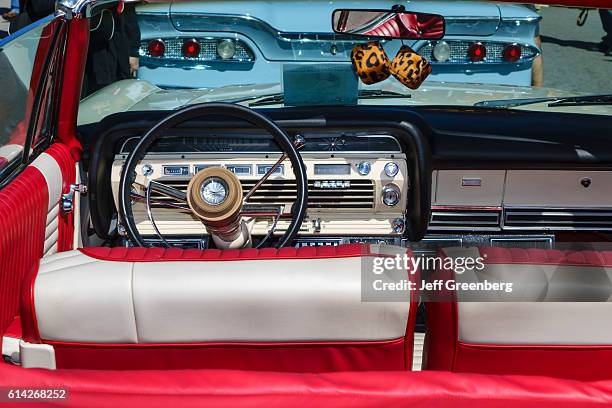 Interior of a 1967 Ford Galaxie 500 convertible at an antique classic car automobile show.