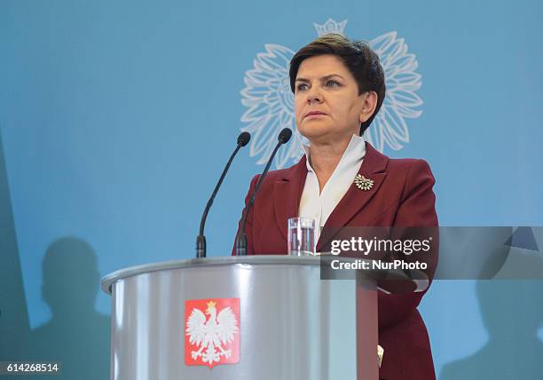 Prime Minister of Poland, Beata Szydlo during the press conference in Warsaw, Poland on 13 October 2016.