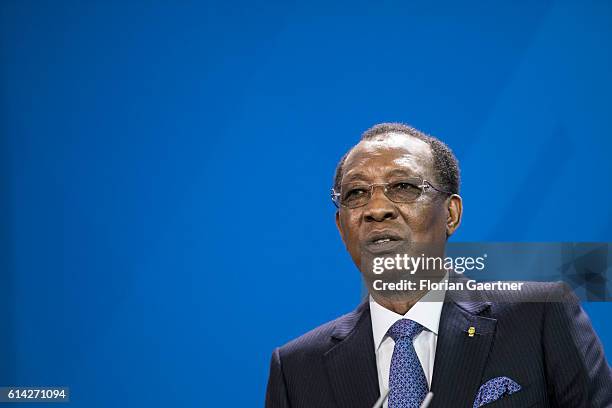 Idriss Deby, President of Chad, speaks to the media on October 12, 2016 in Berlin, Germany.
