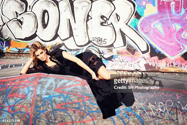 Singer and actor Delta Goodrem is photographed for Notion magazine on February 12, 2015 in London, England.