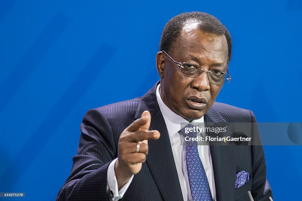 German Chancellor Angela Merkel Receives The President Of Chad