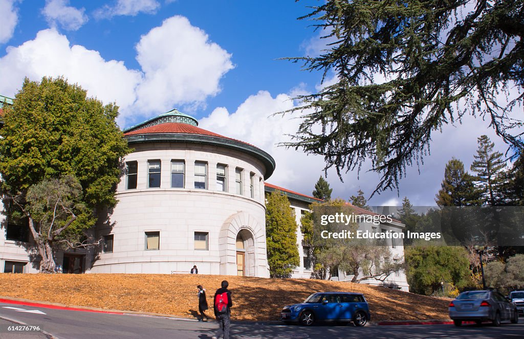 University of California at Berkeley with students walking on campus