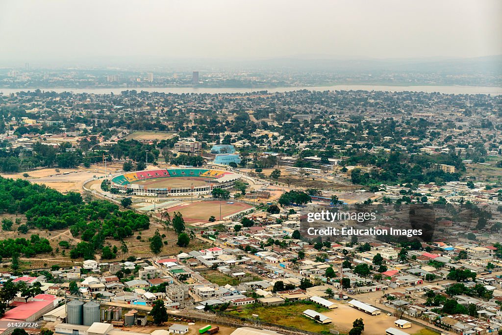 Aerial view of Brazzaville with the Congo River and Kinshasa