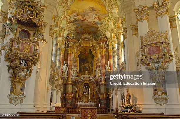 Wieskirche, Wies church, Wies, Near Steingaden, UNESCO World Heritage Site, Romantic Road, Romantische Strasse, Upper Bavaria, Bavaria, Germany,...