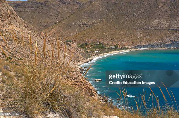 Cabo de Gata, Cala San Pedro, Beach, Biosphere Reserve, Cabo de Gata-Nijar Natural Park, Almeria, Spain, Europe.