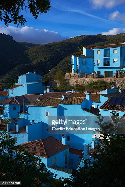 Juzcar, Genal Valley, Genal river valley, Serrana de Ronda. Smurfs Village, M_laga province, Andalusia. Spain.