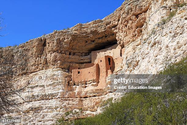 Ancient Native American Indian cliff dwellings preserved in Montezuma Castle National Monument Arizona.