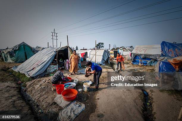 Chhuchmepati camp, kathmandu one year after the earthquake, nepal.