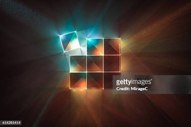 prisms with colorful spectrum - プリズム　レンズ ストックフォトと画像