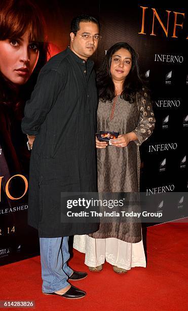 October 12: Meghna Gulzar with his husband Govind Sandhu during the screening of film Inferno in Mumbai.