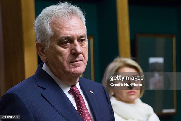 Serbian President Nikolic and his wife Dragica Nikolic during visit the National Library of Russia in St Petersburg