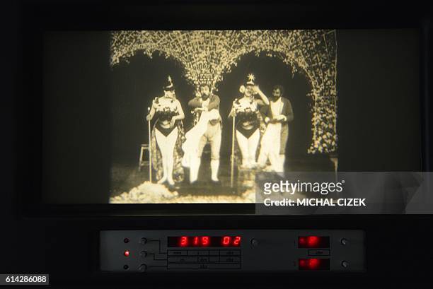 Photo taken on October 13, 2016 at the Czech national film archives in Prague shows a frame of the silent two-minute film 'Match de prestidigitation'...