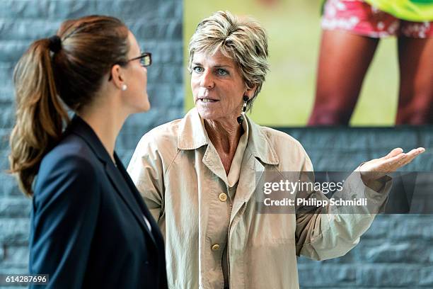 Council member Evelina Christillin speaks in the lobby during part I of the FIFA Council Meeting 2016 at the FIFA headquarters on October 13, 2016 in...