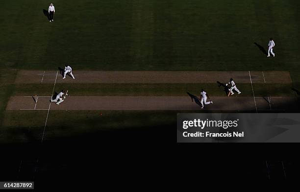 General view of play during Day One of the First Test between Pakistan and West Indies at Dubai International Cricket Ground on October 13, 2016 in...