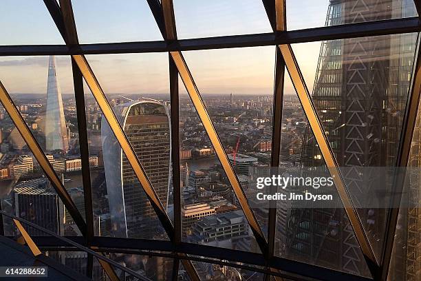 View of The Shard, 20 Fenchurch Street - also known as the Walkie Talkie, and The Leadenhall Building - also known as the Cheesegrater, seen from The...