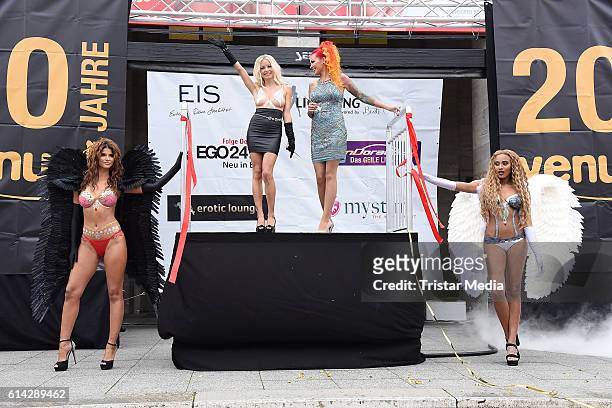 Micaela Schaefer, Mia Julia Brueckner, Lexy Roxx and Sarah Jeolle Jahnel attend the opening of the Venus Erotic Fair at Palais am Funkturm on October...
